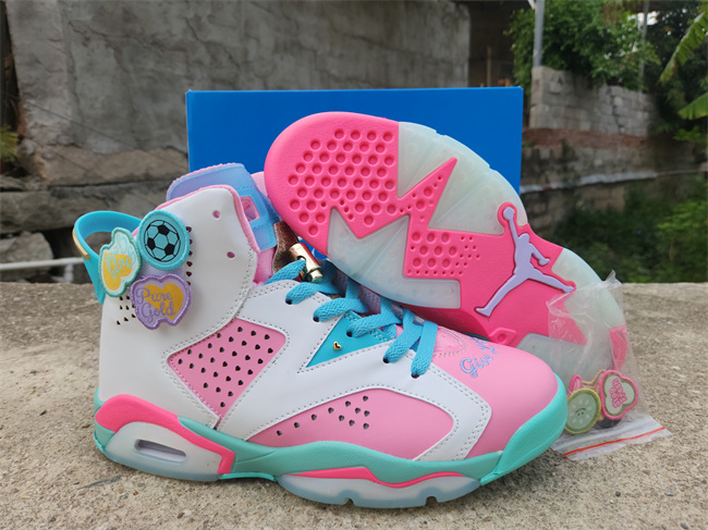 Men's Pink/White/Blue Running Weapon Air Jordan 6 Shoes 081